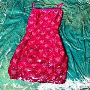 Pink slip sequins party dress with spaghetti strap sleeves